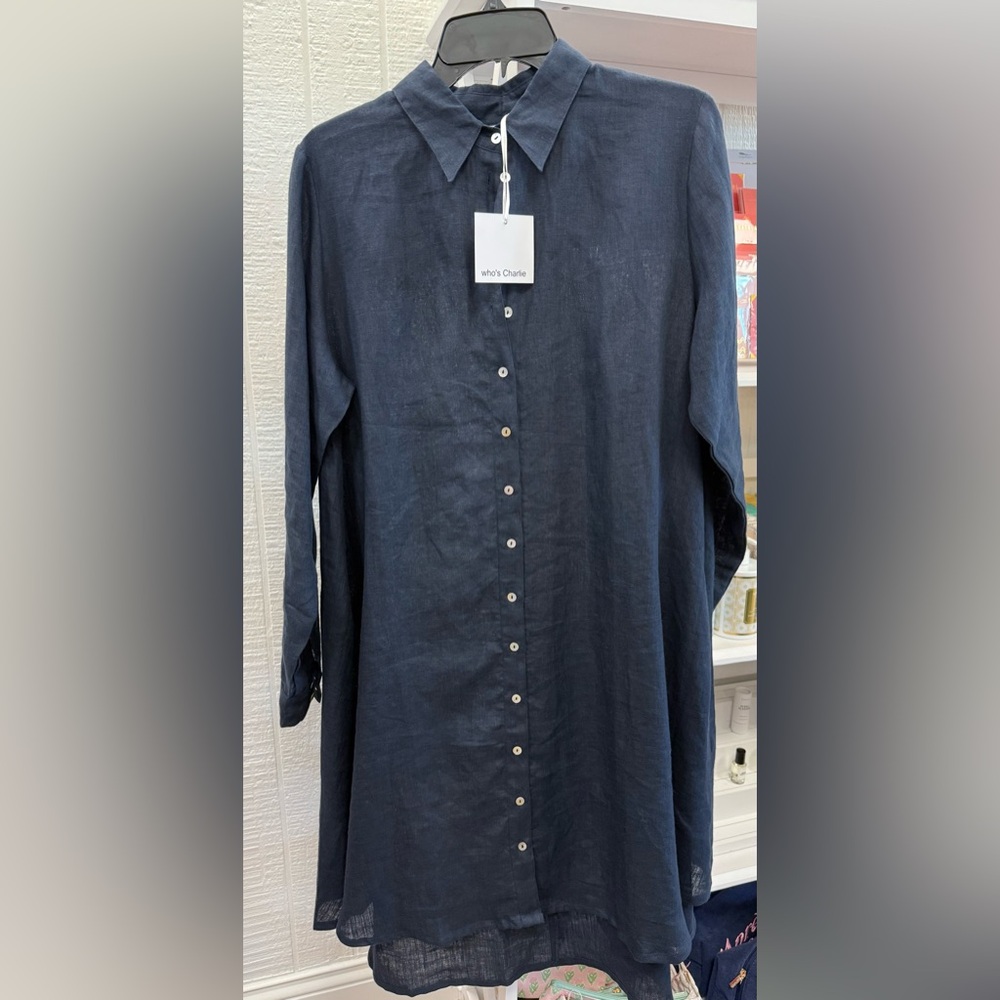 Who’s Charlie - Navy linen Longsleeve  XS